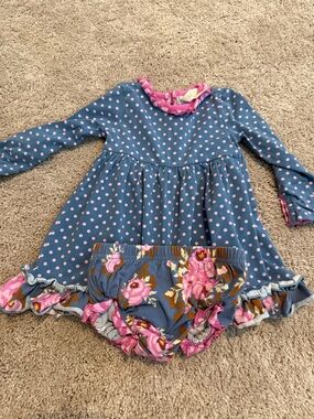 Matilda Jane Blue Polka Dot Dress with Pink Ruffle Collar